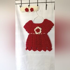 Dress newborn 0-9 months with matching headband handmade crochet